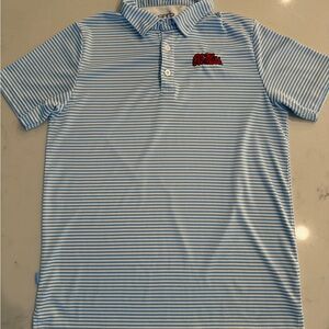 Ole Miss Powder Blue Striped Polo Shirt Youth XL